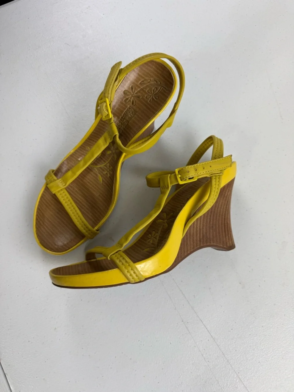 Kenneth Cole Reaction Yellow Wedge Sandals